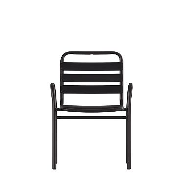 Emma and Oliver Jens Metal Indoor/Outdoor Dining Chair with Triple Slatted Back and Armrests