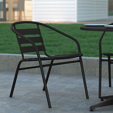 Emma and Oliver Jens Metal Indoor/Outdoor Dining Chair with Triple Slatted Back and Armrests