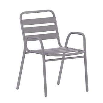 Emma and Oliver Jens Metal Indoor/Outdoor Dining Chair with Triple Slatted Back and Armrests