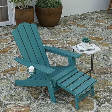 Merrick Lane All-Weather Adirondack Chair with Pullout Ottoman & Cupholder