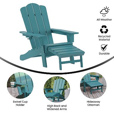 Merrick Lane Nassau Adirondack Chair With Cup Holder And Pull Out Ottoman