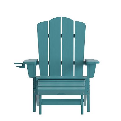 Merrick Lane All-Weather Adirondack Chair with Pullout Ottoman & Cupholder