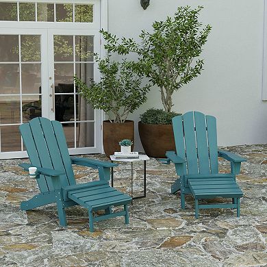 Merrick Lane All-Weather Adirondack Chair with Pullout Ottoman & Cupholder