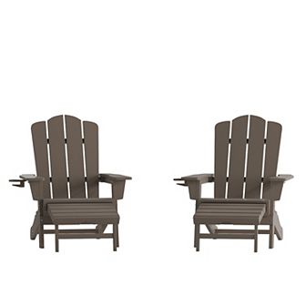 Merrick Lane All-Weather Adirondack Chair with Pullout Ottoman & Cupholder