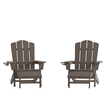 Merrick Lane All-Weather Adirondack Chair with Pullout Ottoman & Cupholder