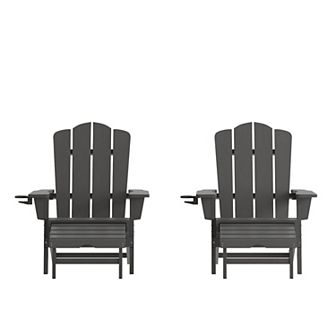 Merrick Lane All-Weather Adirondack Chair with Pullout Ottoman & Cupholder