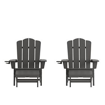 Merrick Lane All-Weather Adirondack Chair with Pullout Ottoman & Cupholder
