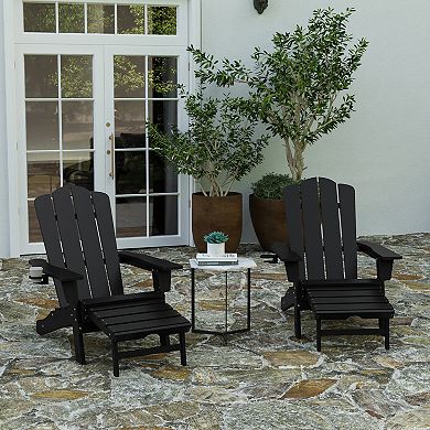 Merrick Lane All-Weather Adirondack Chair with Pullout Ottoman & Cupholder