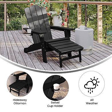 Merrick Lane Ridley All-Weather Adirondack Chair with Pullout Ottoman & Cupholder