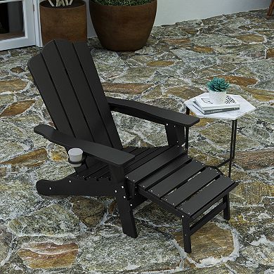 Merrick Lane Ridley All-Weather Adirondack Chair with Pullout Ottoman & Cupholder