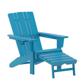 Merrick Lane All-Weather Adirondack Chair with Pullout Ottoman & Cupholder