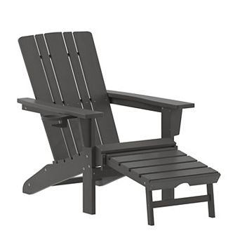 Merrick Lane All-Weather Adirondack Chair with Pullout Ottoman & Cupholder