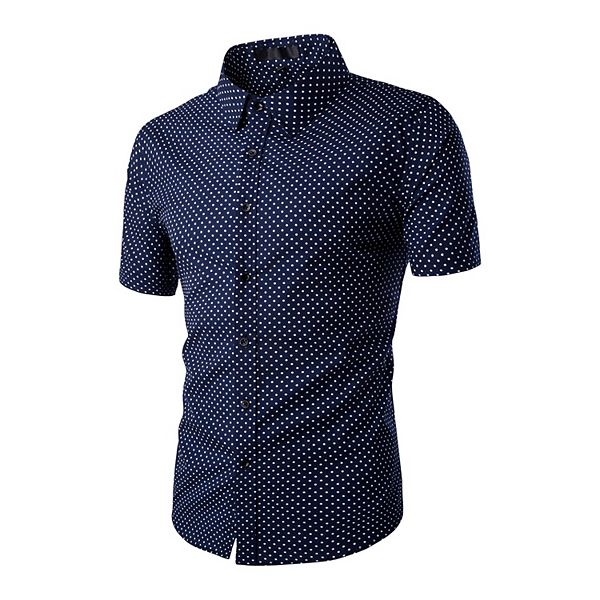 Men's Short Sleeves Polka Dots Button Down Shirt