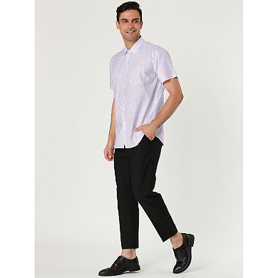Men's Polka Dots Printed Dress Short Sleeves Button Down Shirt