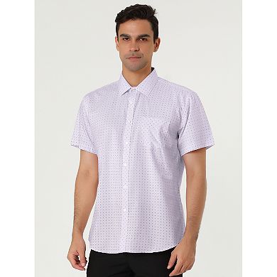Men's Polka Dots Printed Dress Short Sleeves Button Down Shirt