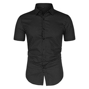 Men's Polka Dots Printed Dress Short Sleeves Button Down Shirt