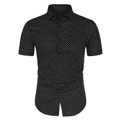 Men's Polka Dots Printed Dress Short Sleeves Button Down Shirt