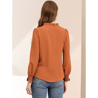 Women's V Neck Round Hem Blouse Long Sleeve Top
