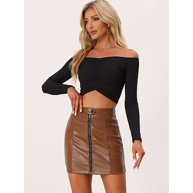 Women's Metallic Zipper Front High Waist Holographic Mini Short Skirt