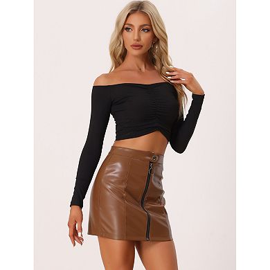 Women's Metallic Zipper Front High Waist Holographic Mini Short Skirt