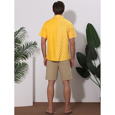Men's Summer Polka Dots Short Sleeves Button Down Patchwork Shirt