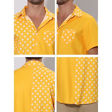 Men's Summer Polka Dots Short Sleeves Button Down Patchwork Shirt