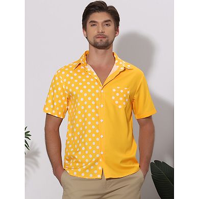 Men's Summer Polka Dots Short Sleeves Button Down Patchwork Shirt