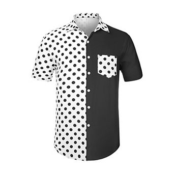 Men's Summer Polka Dots Short Sleeves Button Down Patchwork Shirt