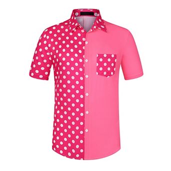 Men's Summer Polka Dots Short Sleeves Button Down Patchwork Shirt