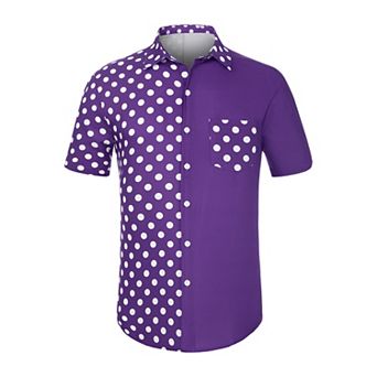 Men's Summer Polka Dots Short Sleeves Button Down Patchwork Shirt