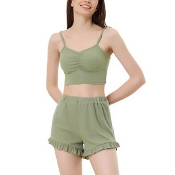 Women's Stretchy Knit Spaghetti Strap Runch Cami with Shorts Pajama Set