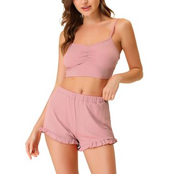 Women's Stretchy Knit Spaghetti Strap Runch Cami with Shorts Pajama Set