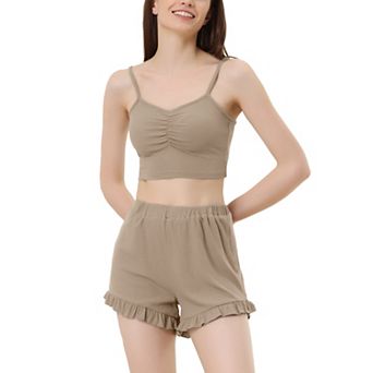 Women's Stretchy Knit Spaghetti Strap Runch Cami with Shorts Pajama Set
