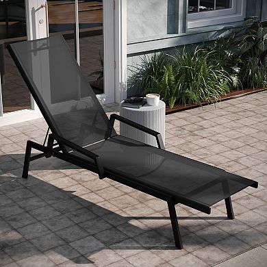 Emma and Oliver Braelin Set of 2 Textilene Adjustable 5 Position Patio Chaise Lounge with Armrests and Metal Frame