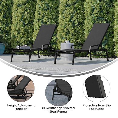 Emma and Oliver Braelin Set of 2 Textilene Adjustable 5 Position Patio Chaise Lounge with Armrests and Metal Frame