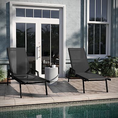 Emma and Oliver Braelin Set of 2 Textilene Adjustable 5 Position Patio Chaise Lounge with Armrests and Metal Frame