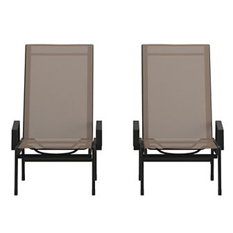 Emma and Oliver Braelin Set of 2 Textilene Adjustable 5 Position Patio Chaise Lounge with Armrests and Metal Frame