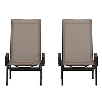 Emma and Oliver Braelin Set of 2 Textilene Adjustable 5 Position Patio Chaise Lounge with Armrests and Metal Frame
