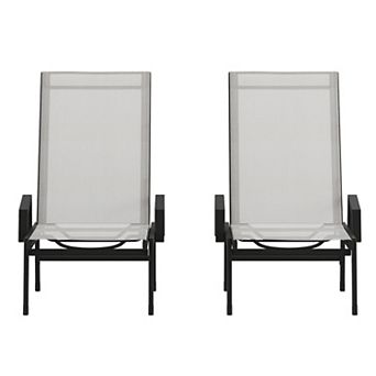 Emma and Oliver Braelin Set of 2 Textilene Adjustable 5 Position Patio Chaise Lounge with Armrests and Metal Frame