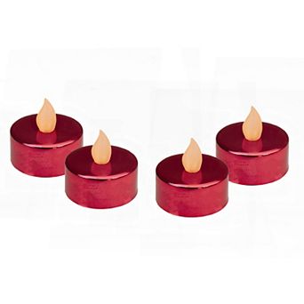 Set of 4 Metallic Red LED Flickering Flame Tealight Candles