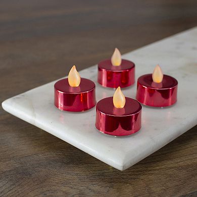 Set of 4 Metallic Red LED Flickering Flame Tealight Candles