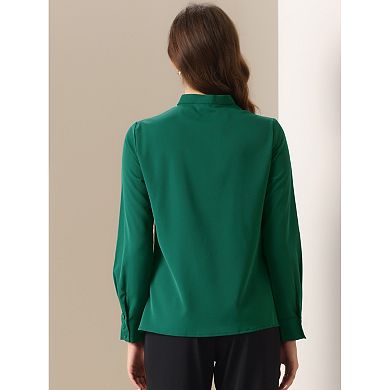 Women's Pleated Mock-Neck Pearl Decor Elegant Work Blouse Top