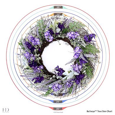 24" Mixed Lavender/Larkspur Purple and Green Floral Wreath with Natural Grapevine Base