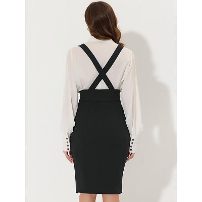 Adjustable Strap High Waisted Pencil Skirt With Suspenders Bodycon