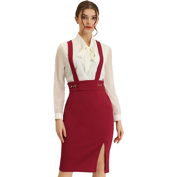 Women's High Waist Adjustable Strap Solid Pencil Suspender Skirt