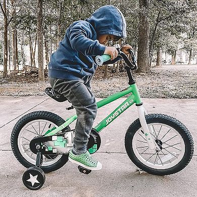 Joystar Pluto 18 Inch Ages 5 to 9 Kids Boys BMX Bike with Training Wheels, Green