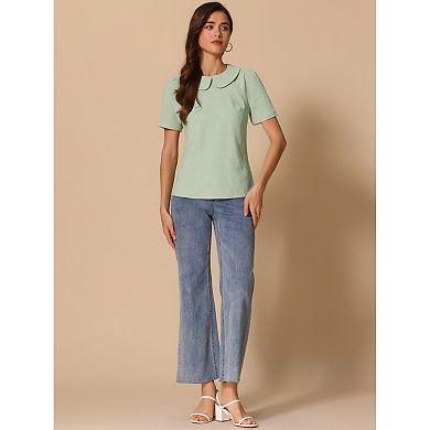 Peter Pan Collar Blouse for Women's Floral Short Sleeve Kawaii Top