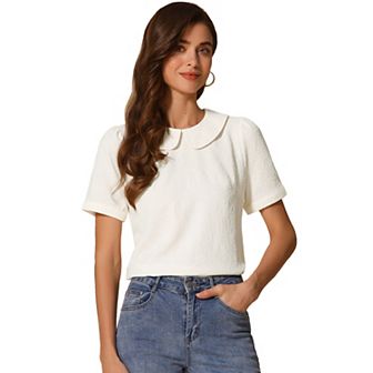 Peter Pan Collar Blouse for Women's Floral Short Sleeve Kawaii Top