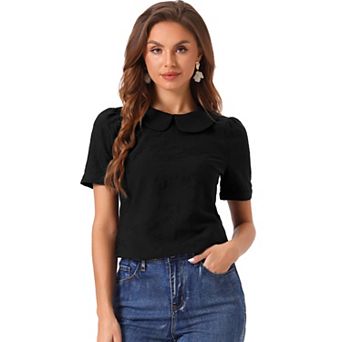 Peter Pan Collar Blouse For Women's Floral Short Sleeve Kawaii Top