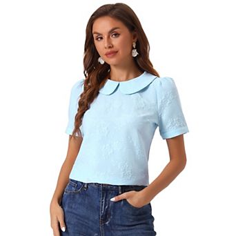 Peter Pan Collar Blouse for Women's Floral Short Sleeve Kawaii Top
